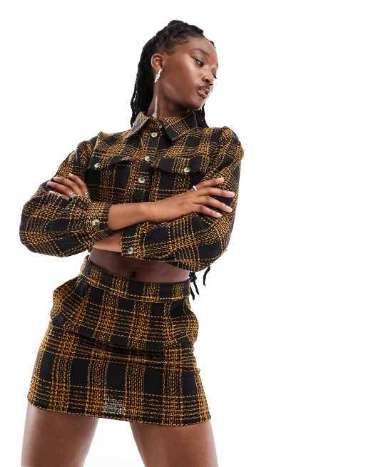 Black and shop gold plaid skirt