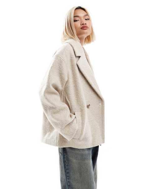 Native Youth boucle double breasted cropped coat in cream - view 1