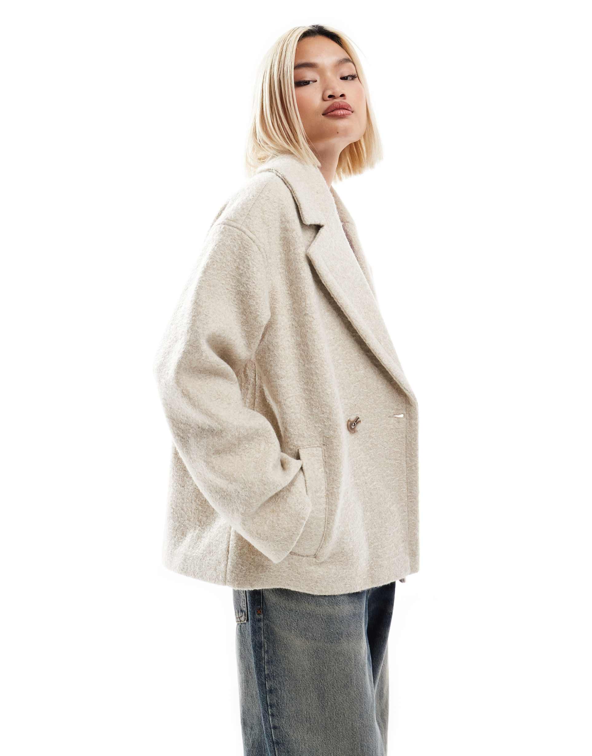 native youth boucle double breasted cropped coat in cream