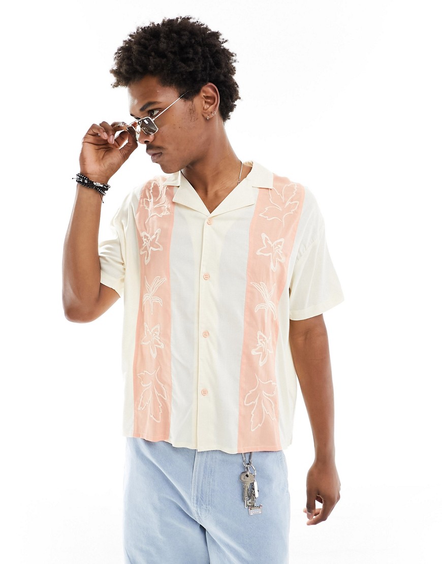 Native Youth boxy fit shirt with embroidered panels in multi-Pink