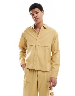 Native Youth Native Youth boxy linen shirt in washed khaki-Green