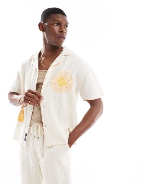 Native Youth boxy shirt with embroidery in cream - view 1