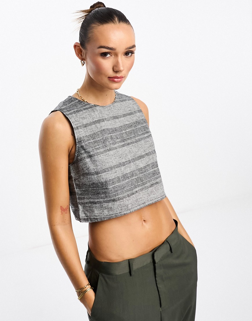 Native Youth Boxy Striped Crop Top In Gray