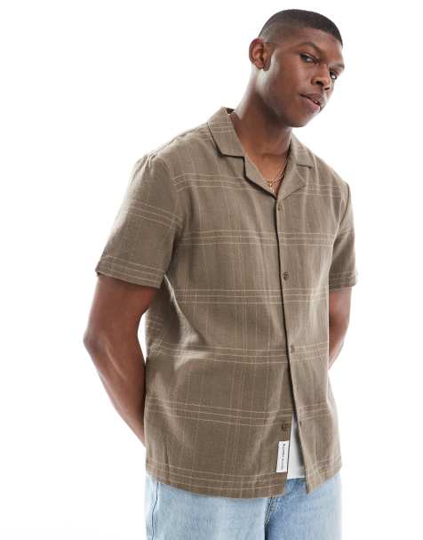 Native Youth regular revere collar burshed check shirt in brown