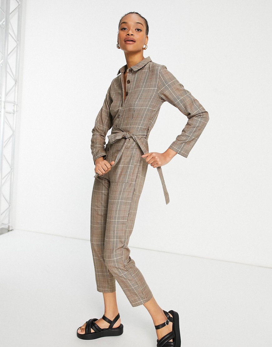 Native Youth brown check jumpsuit