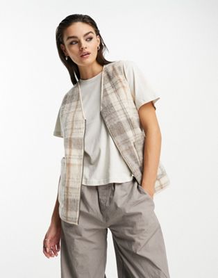 Native Youth brushed vest in stone check - ASOS Price Checker