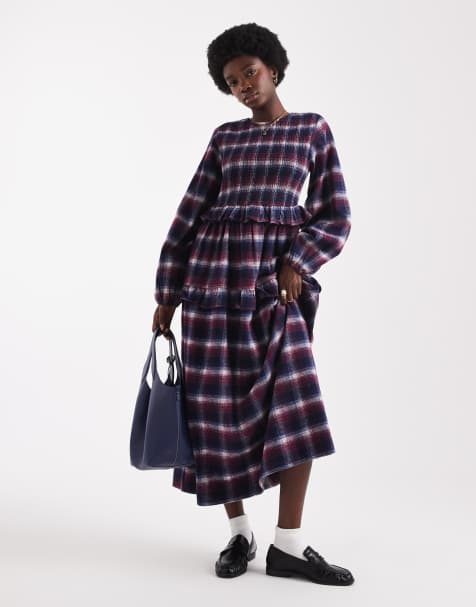 Native Youth brushed plaid midaxi dress in tartan - view 1