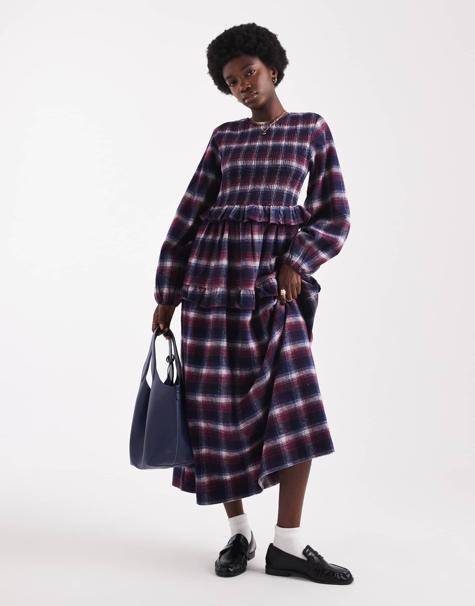 Молодежное платье мидакси в мелкую клетку из натуральной кожи в клетку