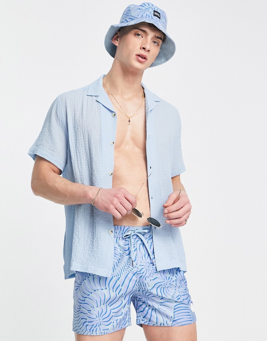 bucket hat and swim shorts in blue swirl print - part of a set