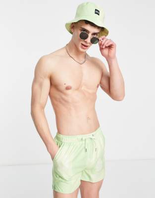 Native Youth bucket hat and swim shorts co-ord in green checkerboard - ASOS Price Checker