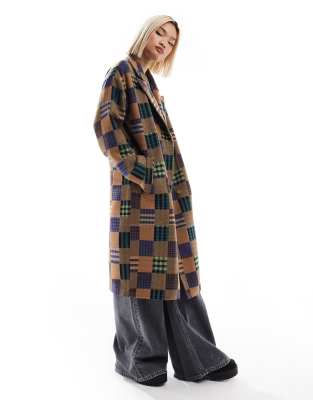 Native Youth - Bunter Oversize-Mantel mit karierten Patchwork-Einsätzen