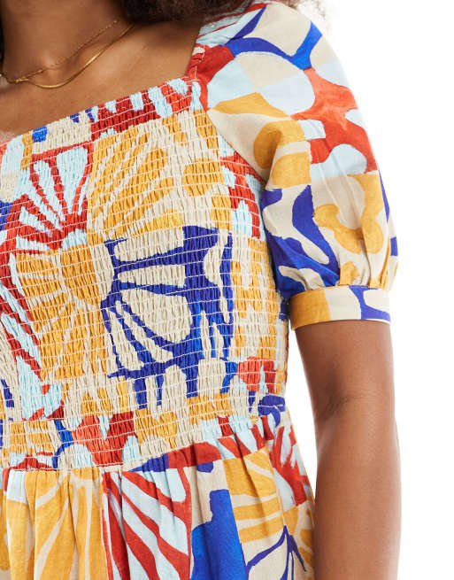 Native Youth – Buntes Midaxi-Kleid mit Puffärmeln und plakativem Blütenmuster, 4 von 4