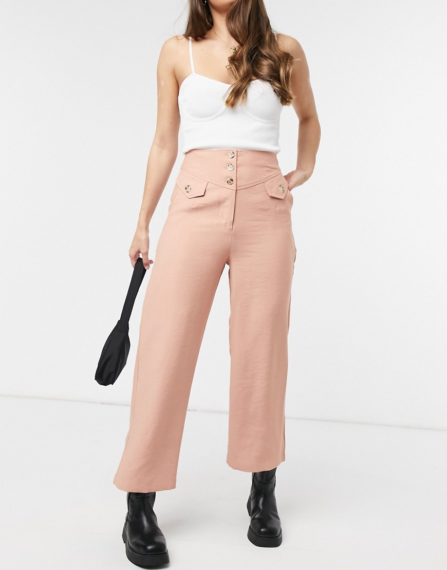 Native Youth button front wide leg pants in pink