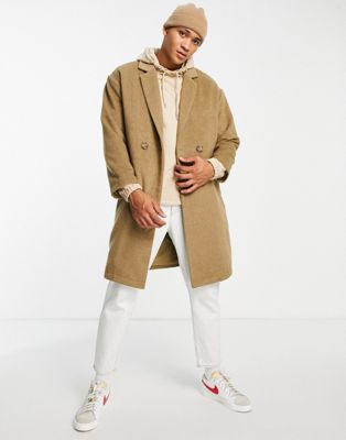Native Youth buttoned overcoat in taupe