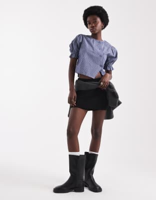 Native Youth Buttoned Top With Puff Sleeves In Blue