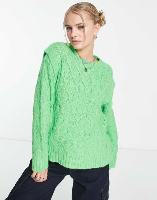 Fluffy V-Neck Sweater Apple Green KNIT000376 – NOMAD