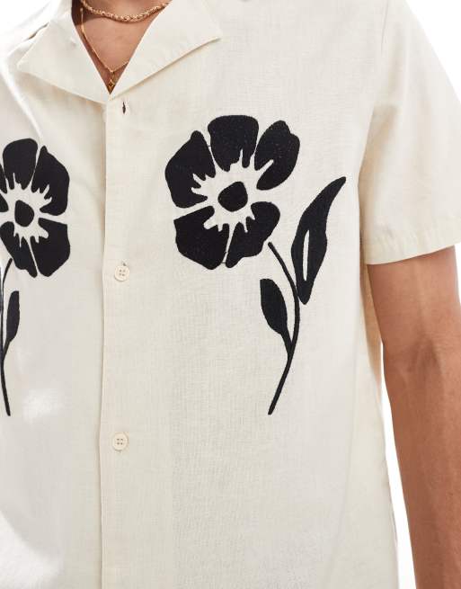 Native Youth - Camicia neutra con colletto a rever e ricamo, 2 di 4