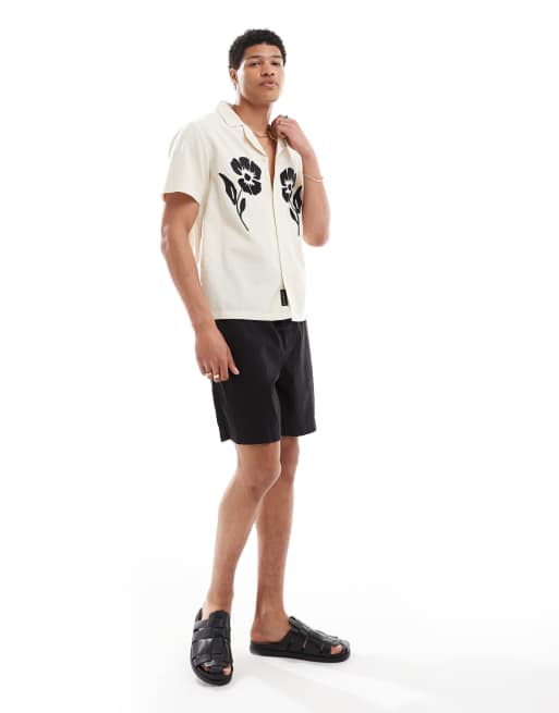 Native Youth - Camicia neutra con colletto a rever e ricamo, 3 di 4