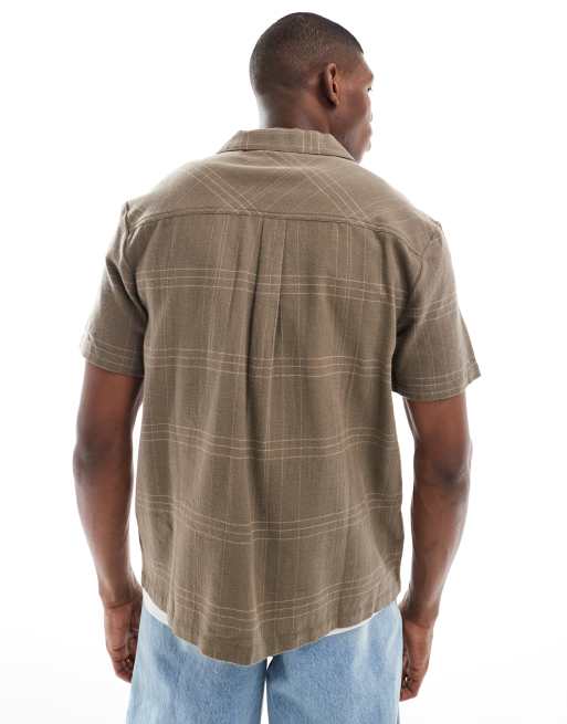 Native Youth - Camicia regular fit spazzolata marrone con colletto a rever, 2 di 4