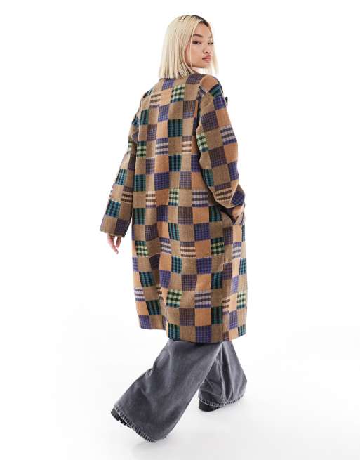 Native Youth Cappotto oversize multicolore con motivo a quadri