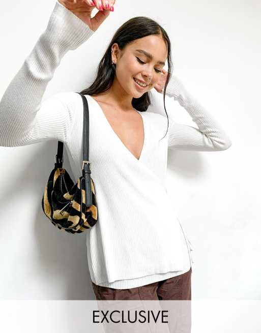 Native Youth - Cardigan stile ballerina a portafoglio in maglia morbida trasparente