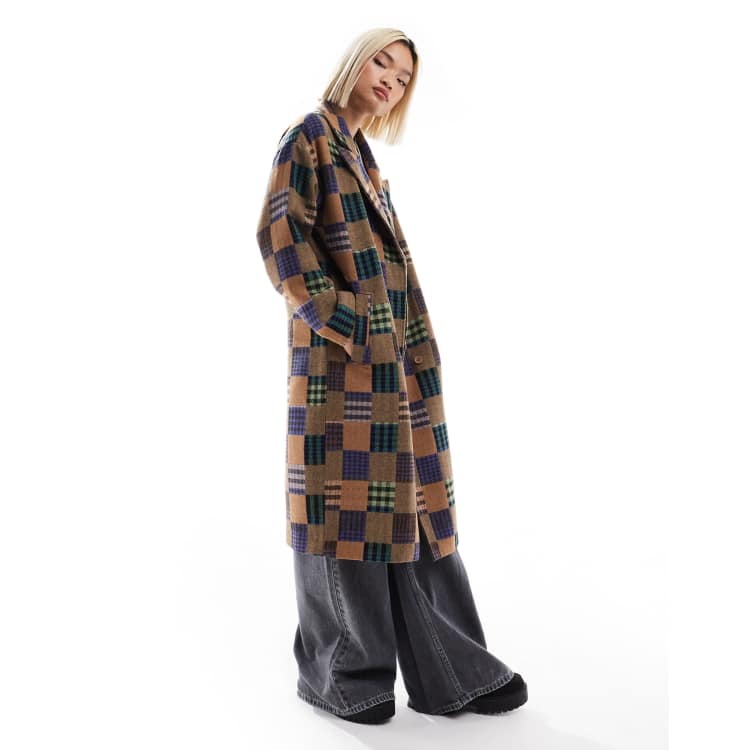 Native Youth check patch detail oversized coat in multi | ASOS
