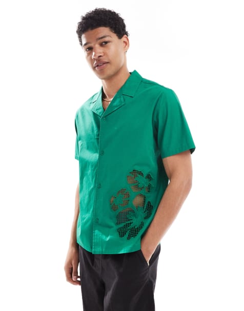 Native Youth - Chemise avec col à revers et découpes - Vert forêt - view 1