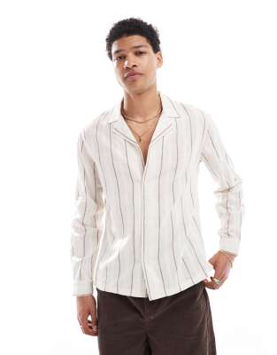 Chemise raye coupe carre  manches longues - Taupe - Native Youth - Modalova
