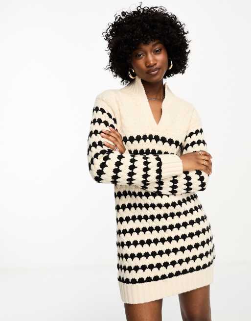 Black and best sale white knit dress