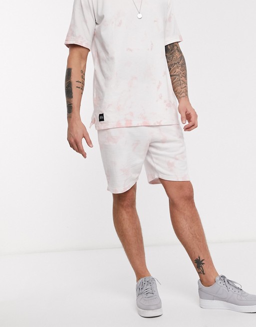 Native Youth co-ord oversized short in pink tie dye wash