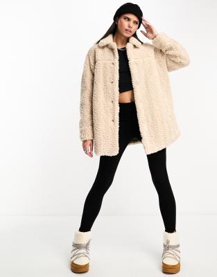 Native Youth cocoon boucle sherpa jacket in soft beige