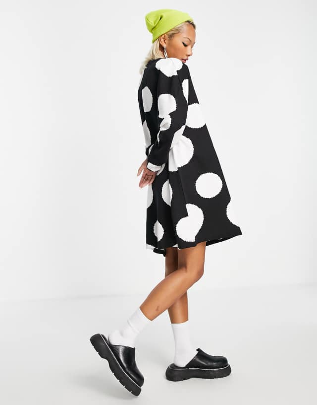 Native Youth cocoon mini sweat dress in spot print