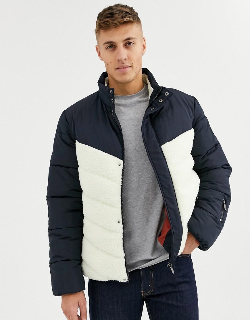 Native Youth colour blocking puffer jacket-Navy