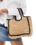 [Native Youth] Native Youth contrast edge raffia mini bag in black and natural-Neutral One Size Black/natural