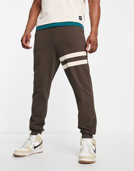 Native Youth contrast stripe trackies in brown (Part of a set)