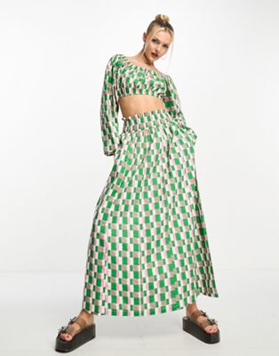 Native Youth cotton geo print maxi skirt co-ord in green - ASOS Price Checker