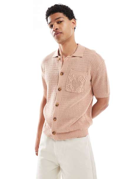 Native Youth crochet polo shirt in pink