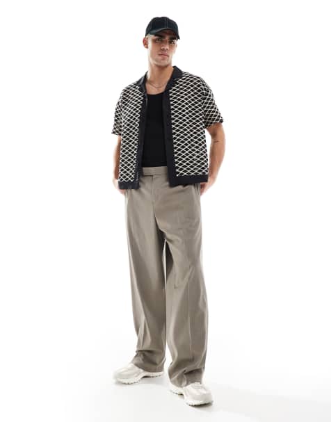 Native Youth crochet revere shirt in ecru/black