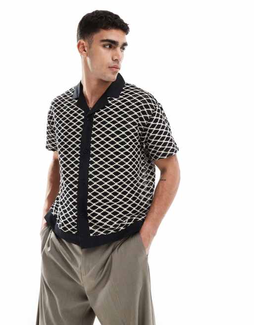 Native Youth crochet revere shirt in ecru/black, 2 of 4