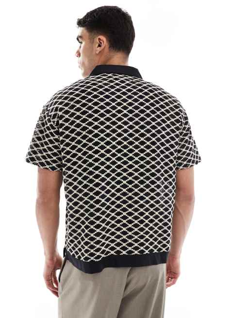 Native Youth crochet revere shirt in ecru/black, 4 of 4