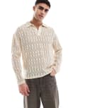 [Native Youth] Native Youth crochet rugby polo shirt in cream-White Chest 36 CREAM