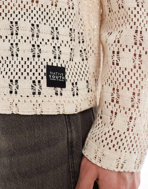 Native Youth crochet rugby polo shirt in cream | ASOS