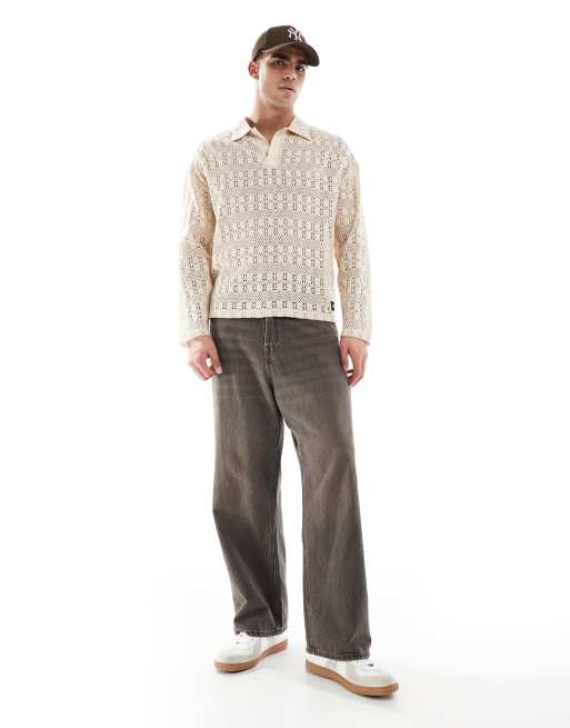 Native Youth crochet rugby polo shirt in cream | ASOS