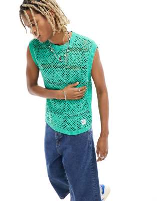 Native Youth Native Youth crochet vest top in aqua green