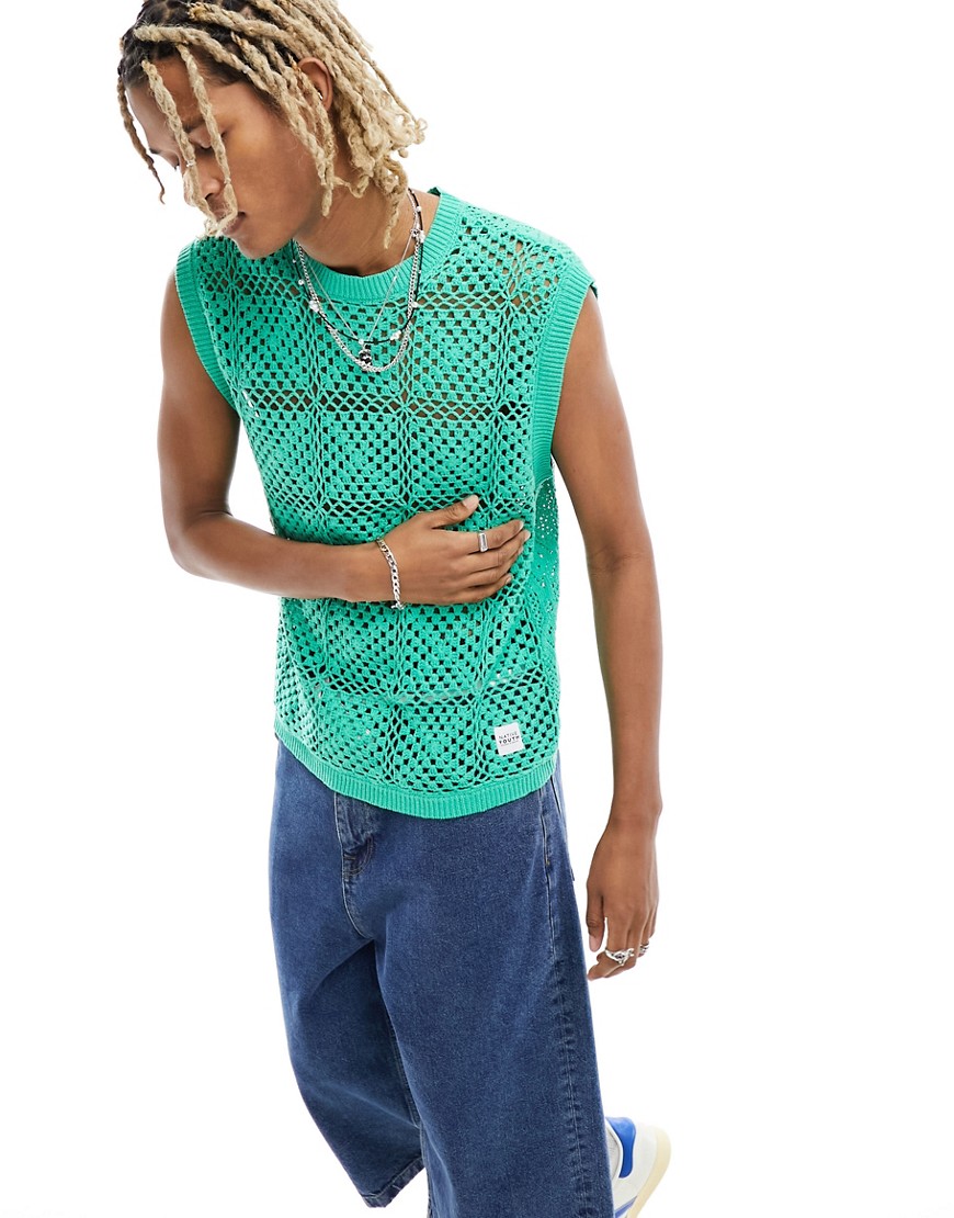 Native Youth crochet vest top in aqua green