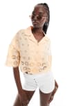 [Native Youth] Native Youth cropped broderie anglaise shirt in peach-Orange XS Peach