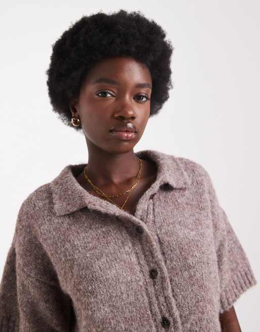 Native Youth cropped short sleeve cardigan in muted brown | ASOS