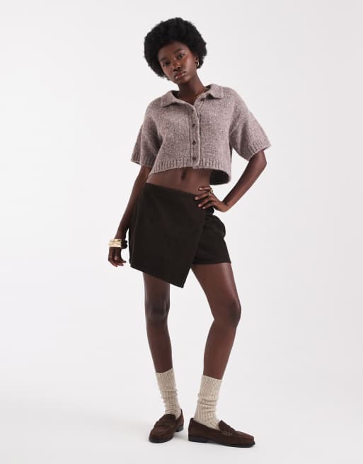 Native Youth cropped short sleeve cardigan in muted brown | ASOS