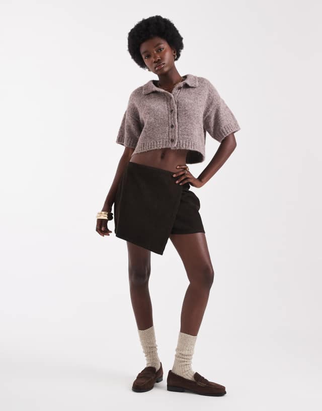 Native Youth cropped short sleeve cardigan in muted brown | ASOS