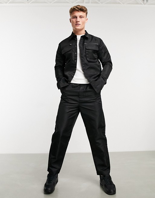 Native Youth cyrus cargo trouser co-ord in black nylon shine